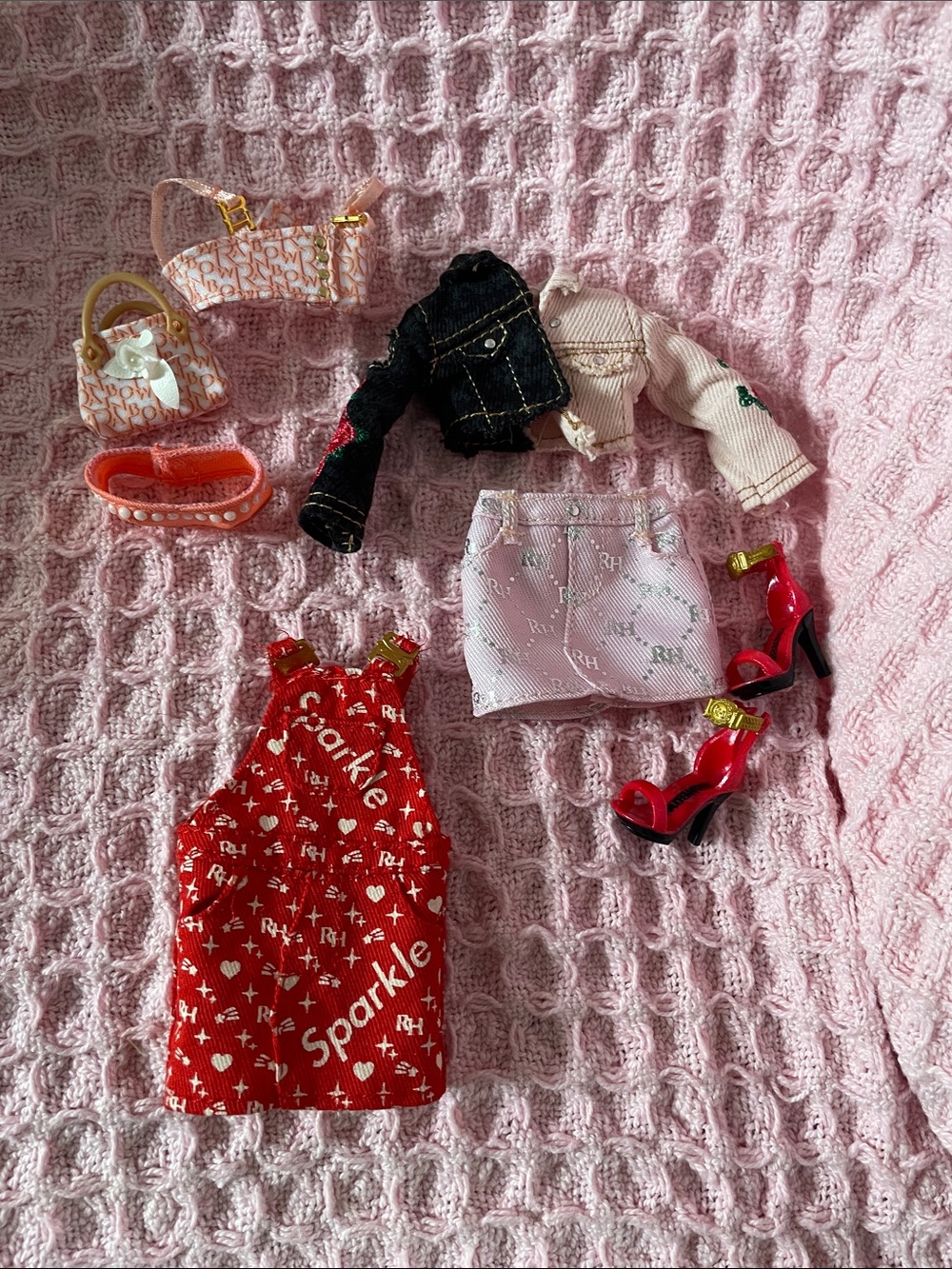Rainbow High -  Doll Clothing Red Rose themed Jacket & heels Peach purse